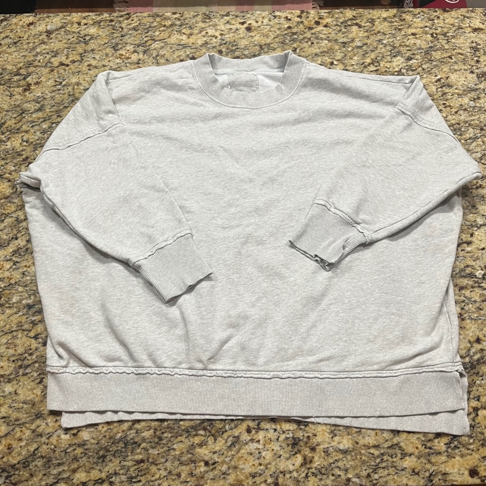 Aerie Womens Oversized Crewneck Sweatshirt Light Gray French Terry Pullover L